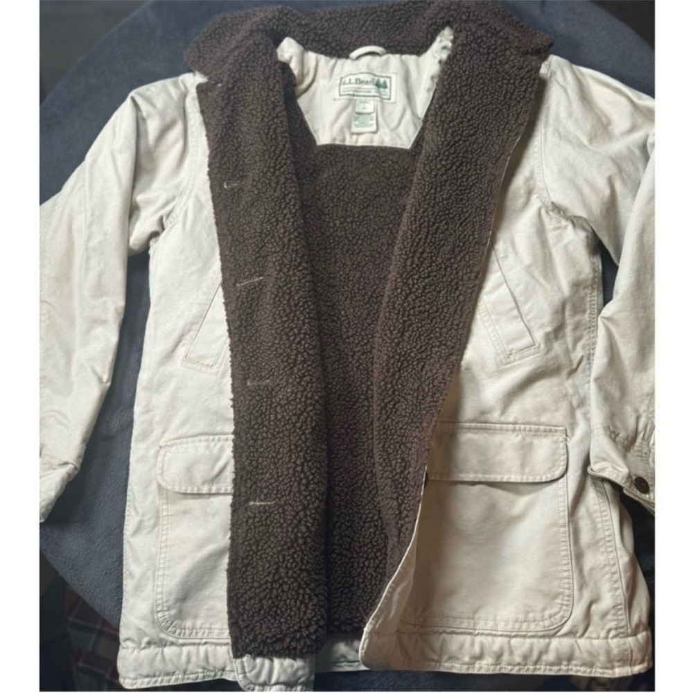 L.L. BEAN Barn Chore Adirondack Parka Canvas Jacket Sherpa Collar & Lining